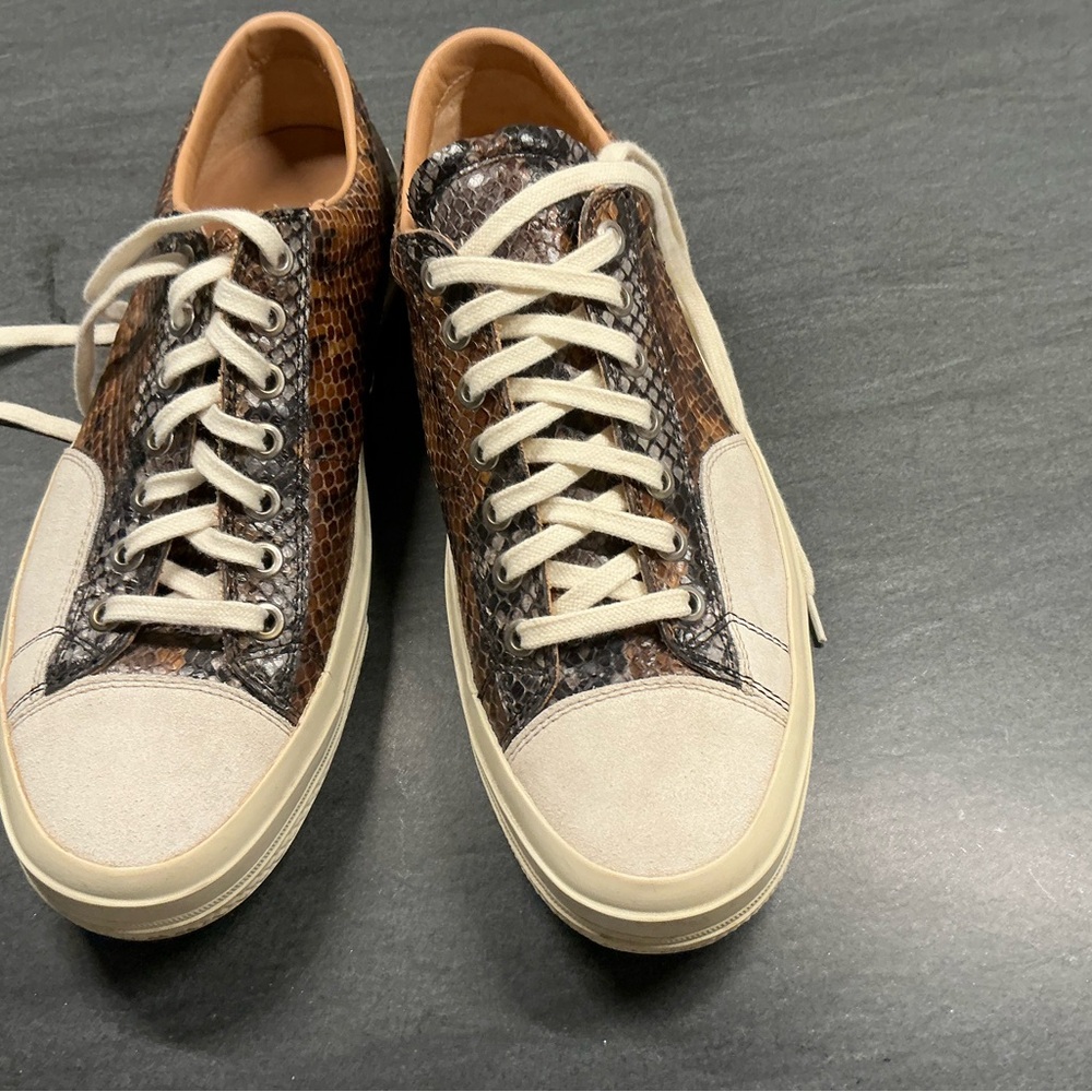Dries Van Noten brown snake skin and suede sneakers